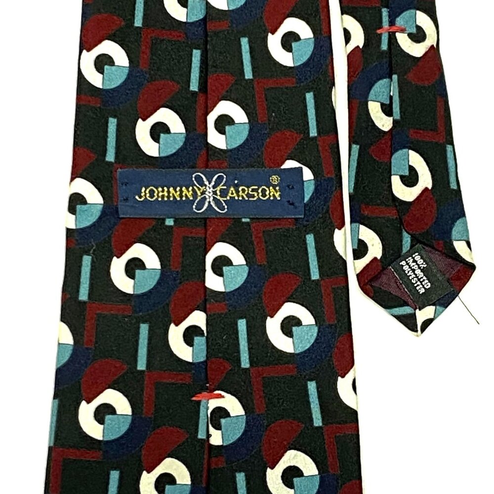 Vintage Johnny Carson MCM Tie Geometric Black Red White Retro Print - Picture 7 of 7